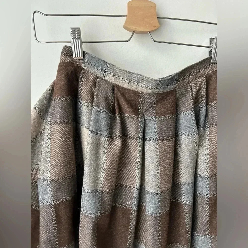 Vintage 90’s high waist wool plaid ruffle  midi skirt - Picture 2 of 16